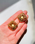 1980s SQUARE FILIGREE PEARL CLIP ON EARRINGS