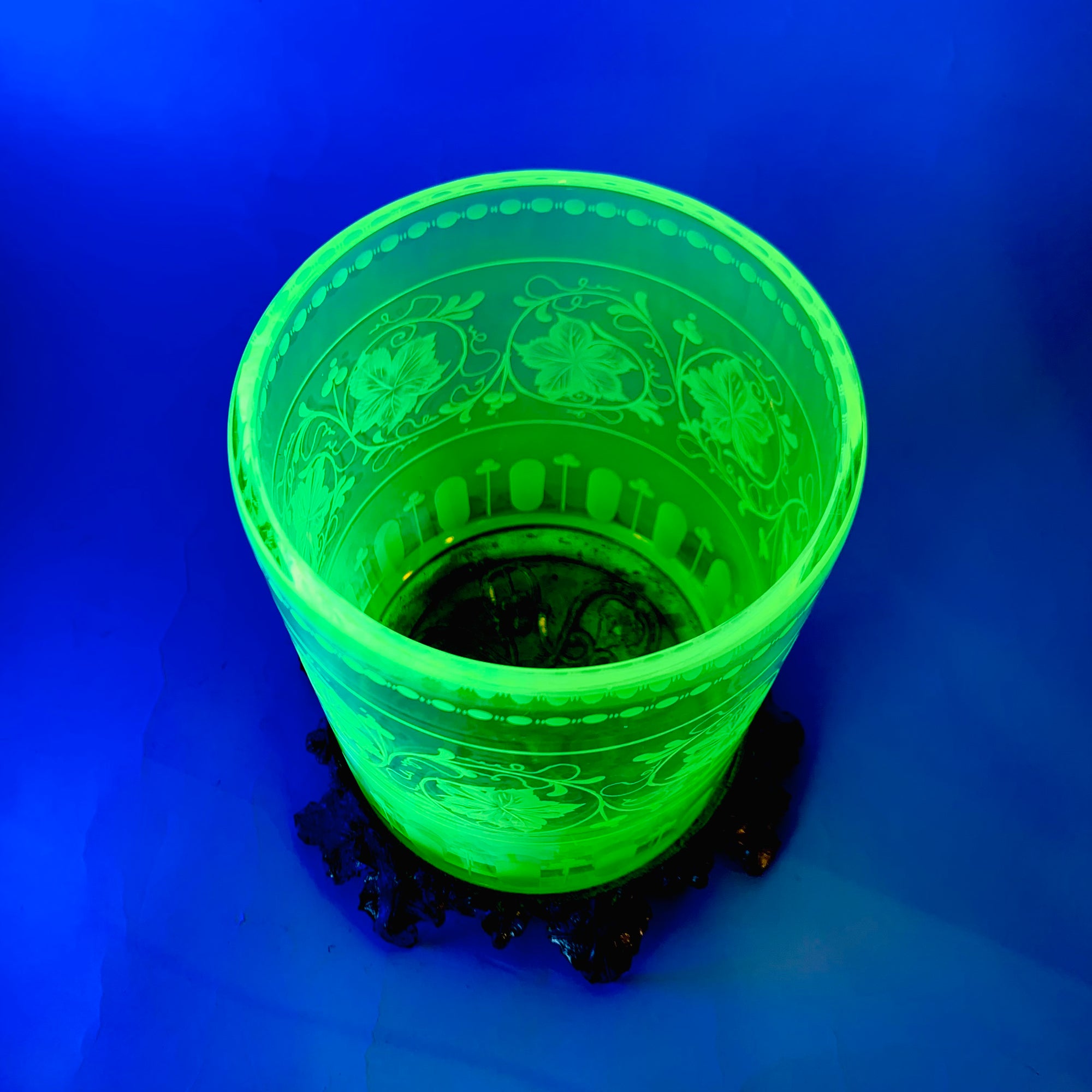ETCHED URANIUM GLASS VASE