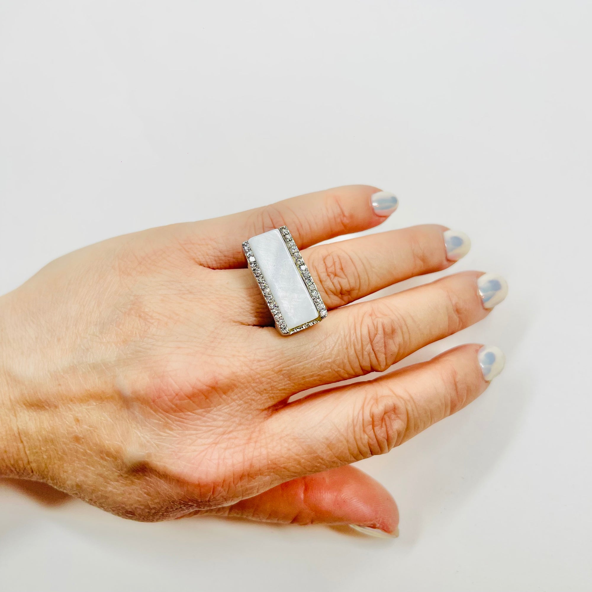 1960s DANISH BRUTALIST SILVER MOTHER OF PEARL BAR RING