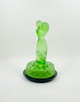 ANTIQUE ART DECO GREEN SATIN URANIUM GLASS LADY FLOWER FROG