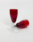50s RUBY SHOT GLASSES WITH CLEAR STEM