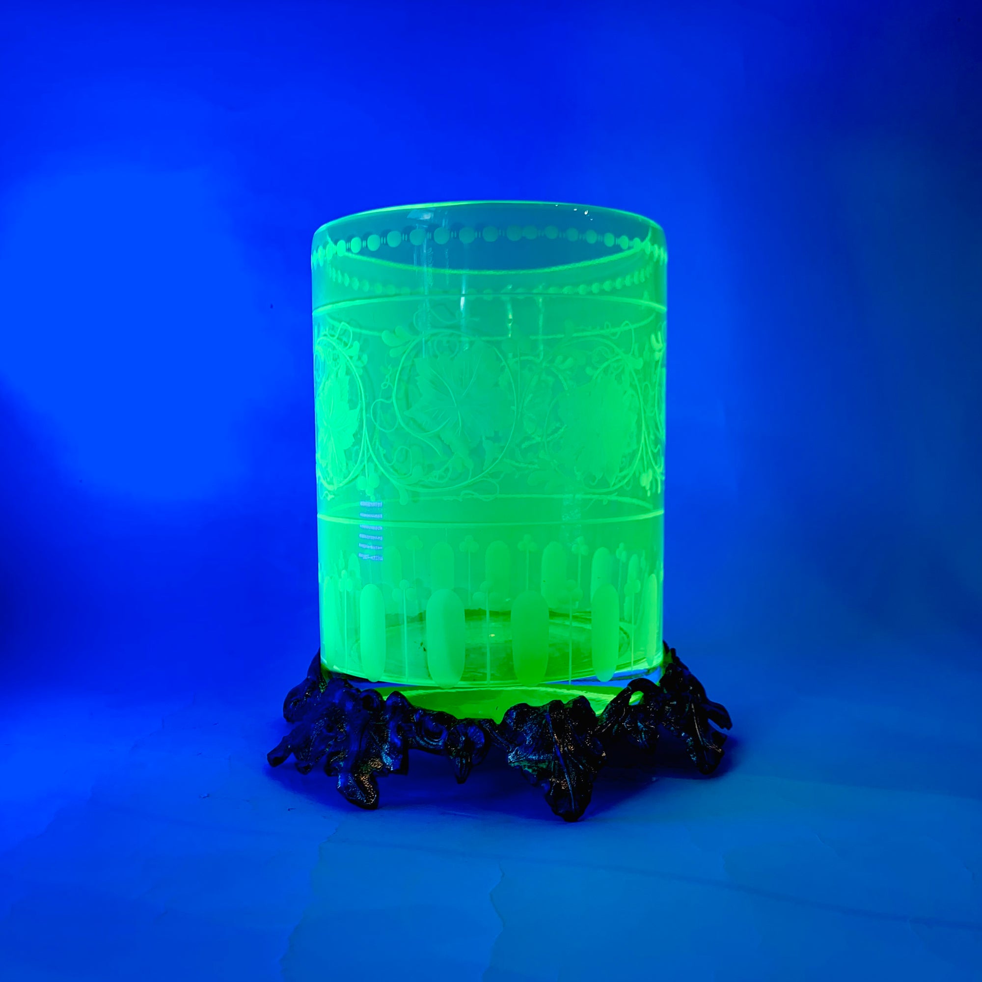 ETCHED URANIUM GLASS VASE