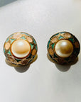 1980s LARGE PASTEL PINK BLUE ENAMEL PEARL CLIP ON EARRINGS