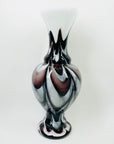 LARGE 1960s ITALIAN EMPOLI CASED WHITE GLASS VASE WITH BLACK AMETHYST SWIRLS