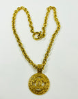 1994 CHANEL FILIGREE HOLLOW LOGO MEDALLION PENDANT NECKLACE WITH FANCY LINKS