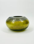 1980s MURANO GREEN SATIN GLASS SQUAT VASE WITH SILVER GOLD AVENTURINE