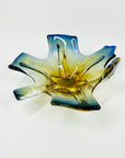 1950s MURANO AMBER BLUE OMBRE GLASS PINCHED LEAF BOWL/ASHTRAY