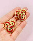 1980s LARGE RED ENAMEL KNOT EARRINGS