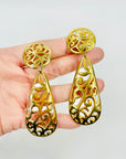 LARGE 1980s GOLD PLATED ORNATE FILIGREE CLIP ON EARRINGS