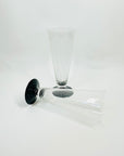 ANTIQUE HAND ETCHED BLACK FOOTED FLUTES/BEER TANKARD GLASSES