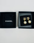 1990s CHANEL CC GOLD LOGO CRYSTAL DROP PEARL PIERCED EARRINGS