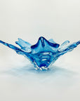 XL 1970s CANADIAN CHALET TURQUOISE BLUE SOMMERSO GLASS MAPLE LEAF BOWL