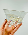 1980s AUSTRALIAN MOUTH BLOWN CLEAR MILKY WHITE SWIRL ART GLASS MINI BOWL/VASE