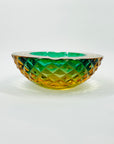 1920s GREEN GOLD AMBER MURANO MANDRUZZATO SOMMERSO FACETED GLASS BOWL/ASHTRAY