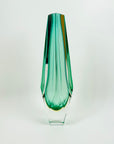 1980s TURQUOISE YELLOW SOMMERSO GLASS HEXAGON MANDRUZZATO VASE