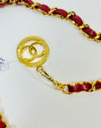 1984 CHANEL MATELASSE RED/BURGUNDY LEATHER GOLD PLATED LOGO BELT