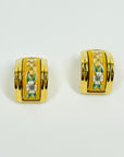 VINTAGE HERMES YELLOW FLOWER CLOISONNE CLIP ON EARRINGS