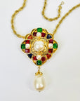 1994 RUNWAY CHANEL GRIPOIX TUTTI FRUITTI GLASS PEARL MUGHAL STYLE BROOCH