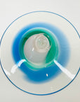 1980s MOUTH BLOWN BLUE GREEN ART GLASS BOWL BY SETSUKO OGISHI