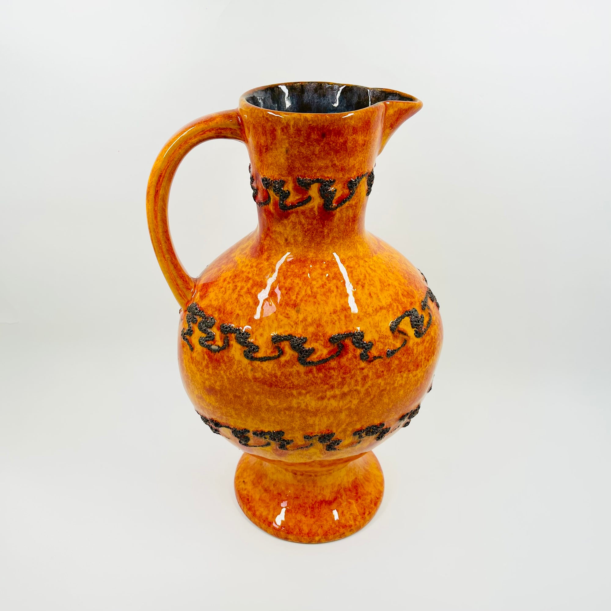 1960s WEST GERMAN ORANGE FAT LAVA POTTERY TALL JUG VASE BY KREUTZ KERAMIK