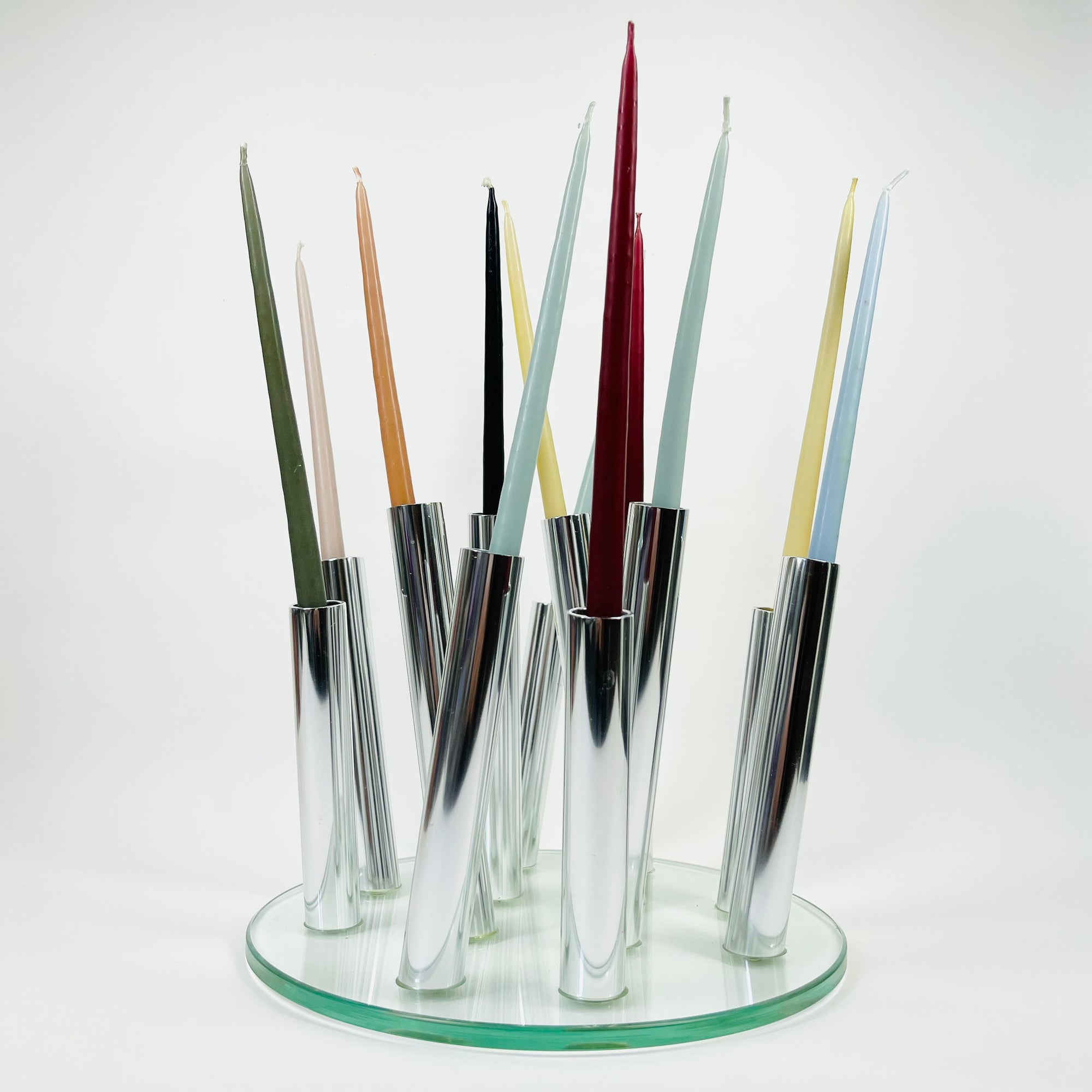 POST-MODERN GLASS STAINLESS STEEL VASE/CANDLEHOLDER