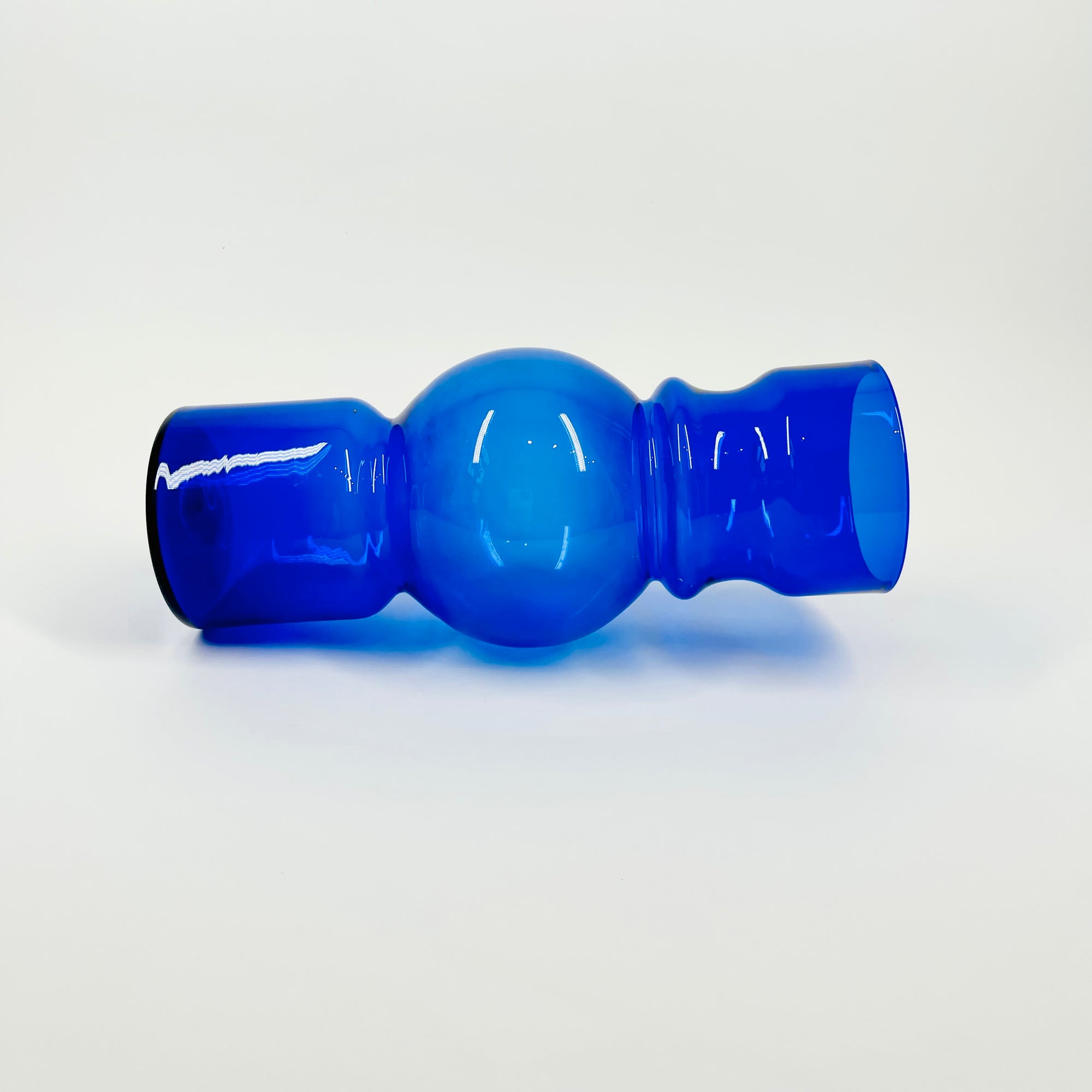 1960s HOLMEGAARD COBALT BLUE GLASS SPACE AGE HOOP VASE