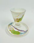 1970s HAND PAINTED JAPANESE FINE BONE PORCELAIN SAKE CUP & SAUCER