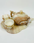 ANTIQUE HAND CARVED CHINESE AGATE TEA SET