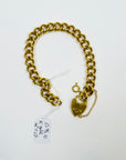 ANTIQUE WIDE CURB LINKS HEART LOCKET GOLD FILLED BRACELET