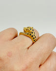 1970s 18k YELLOW GOLD BLUE SAPPHIRE LEOPARD RING