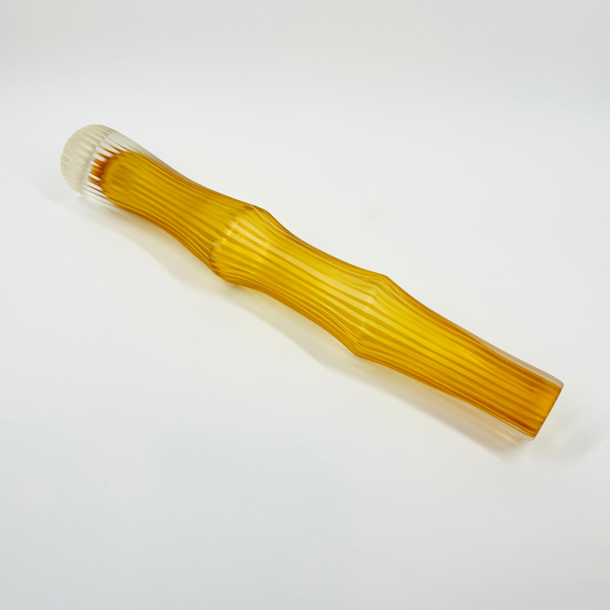 RETRO JAPANESE SATIN AMBER PRESSED GLASS BAMBOO VASE