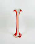 1970s JAPANESE CASED WHITE ORANGE RED RUFFLE GLASS VASE