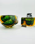 1940s GREEN GOLD AMBER MURANO MANDRUZZATO SOMMERSO FACETED GLASS LIGHTER BOX