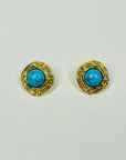 1995 CHANEL CC LOGO TURQUOISE BUTTON CLIP ON EARRINGS