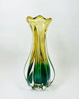 1970s JAPANESE HINERI GREEN AMBER SOMMERSO GLASS TWIST VASE