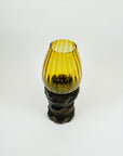 1970s AMBER GLASS LANTERN ON WOODEN BASE
