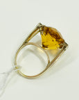 1950s 14K YELLOW GOLD STATEMENT CITRINE COCKTAIL RING WITH DIAMONDS