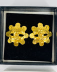 1994 CHANEL CC FILIGREE FLOWER GOLD LOGO BUTTON CLIP ON EARRINGS