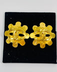 1994 CHANEL CC FILIGREE FLOWER GOLD LOGO BUTTON CLIP ON EARRINGS