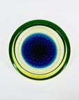 1950s GREEN BLUE MURANO URANIUM SOMMERSO GLASS BOWL/ASHTRAY WITH CONTROLLED BUBBLES