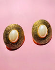 1980s OVAL FILIGREE PEARL CLIP ON EARRINGS