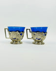 1950s JAPANESE COBALT BLUE GLASSES WITH SILVER PLATED SLEEVES