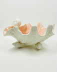 1950s CORAL PINK WHITE PORCELAIN FOOTED SHELL BOWL