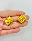 1996 CHANEL CC LOGO MARK RHOMBUS CLIP ON EARRINGS