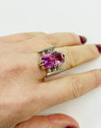 ART DECO SILVER TANK RING WITH PINK SPINEL