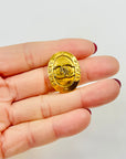 1990s CHANEL OVAL GOLD LOGO CLIP ON EARRINGS