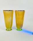 ANTIQUE ART DECO CRACKLED URANIUM GLASS JUG SET