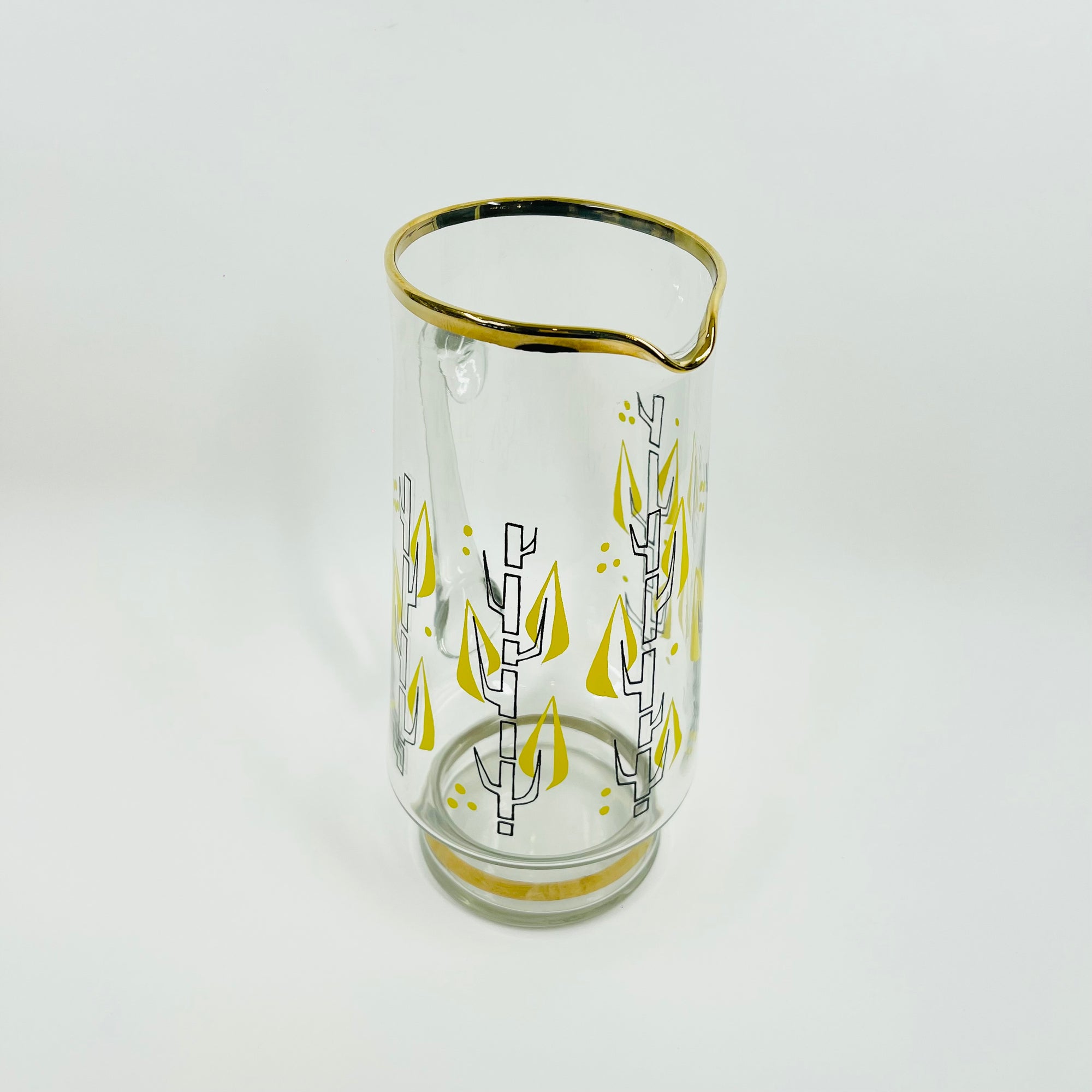 1950s HAND PAINTED ABSTRACT TREE THEME GLASS JUG SET