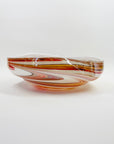 1970s JAPANESE ORANGE SWIRLS CASED WHITE GLASS PINCHED BOWL