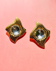 1980s TRAPEZOID CLIP ON EARRINGS WITH SOLITAIRE DIAMANTE